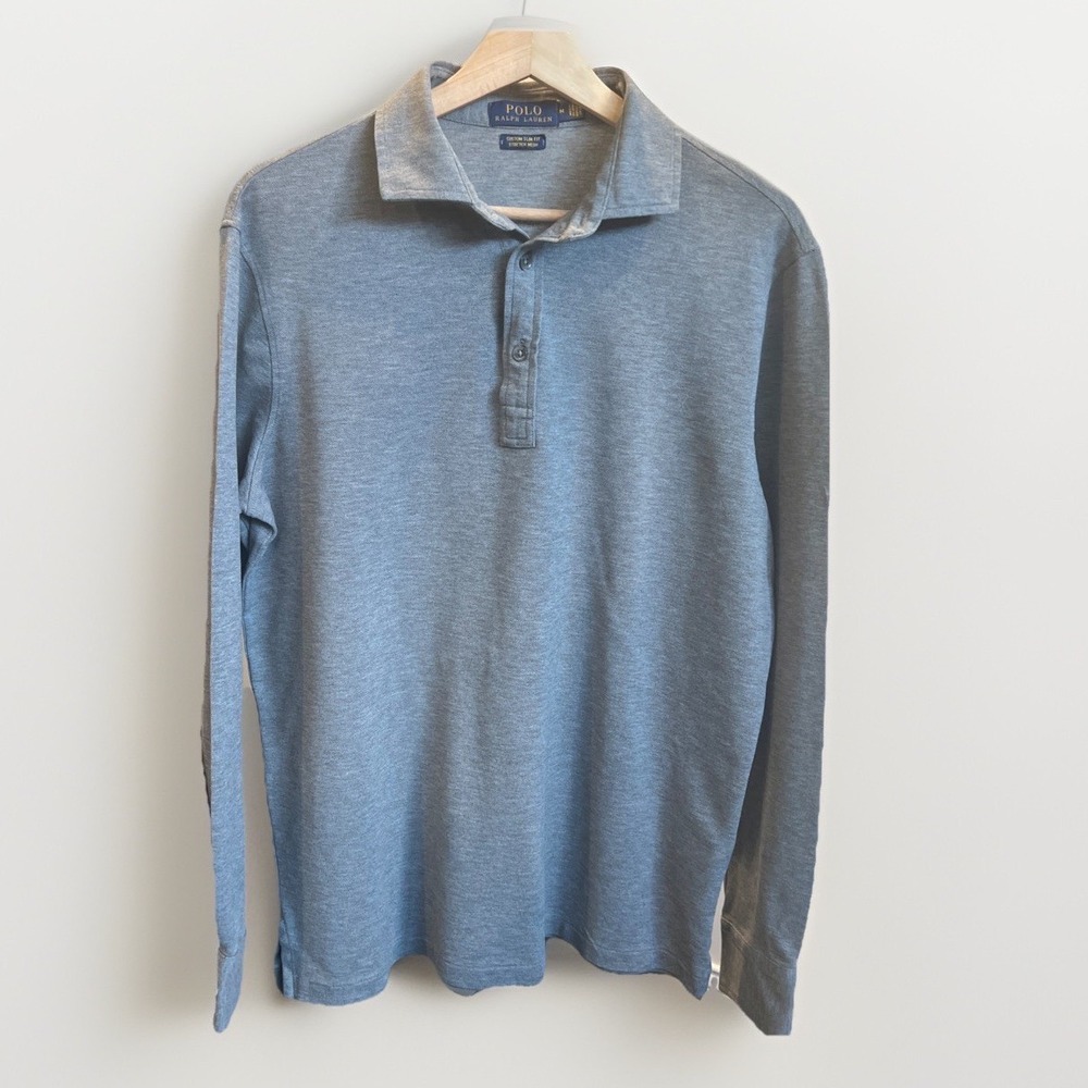 Polo Ralph Lauren Mens Gray Slim Fit Long Sleeve Polo Shirt Preppy Classic